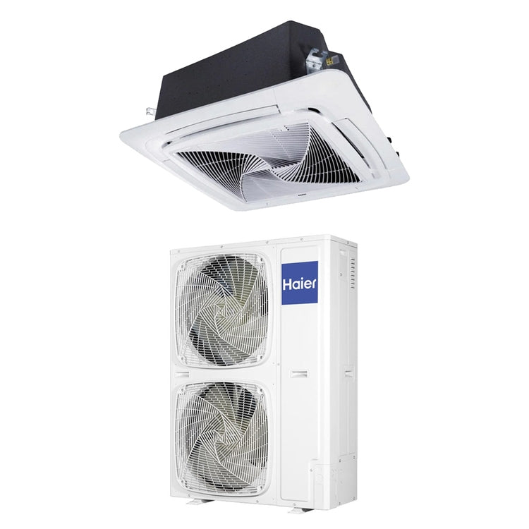 Haier Monosplit-Klimagerät Kassette ROUND FLOW, Inverter, Weiß – Außengerät einphasig (doppio ventilatore) 14 kW, Innengerät 48000 BTU AB140S2SR1FA(H)+1U140S2SP2FA