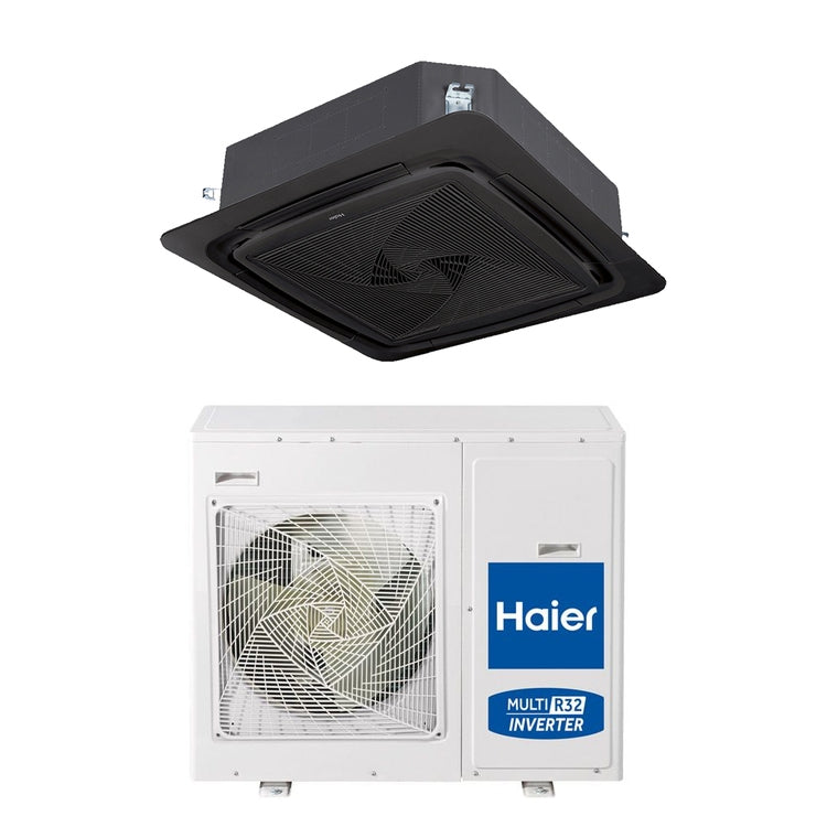 Haier Monosplit-Klimagerät Kassette ROUND FLOW, Inverter, Schwarz – Außengerät einphasig 12,5 kW, Innengerät 43000 BTU AB125S2SR1FA(H)-B+1U125S2SN3FA
