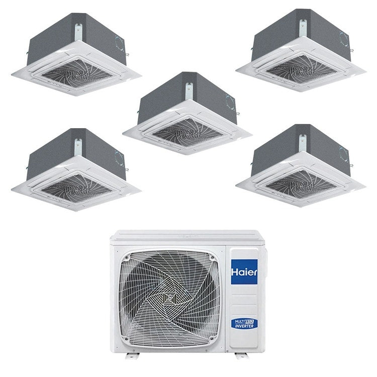 Haier 5-fach-Split-Klimagerät Kassette, Inverter, WLAN, Weiß – Außengerät R32 9 kW, Innengeräte 9000+9000+9000+9000+12000 BTU 5U90S2SS5FA+AB[25|25|25|25|35]S2SC2FA(H)