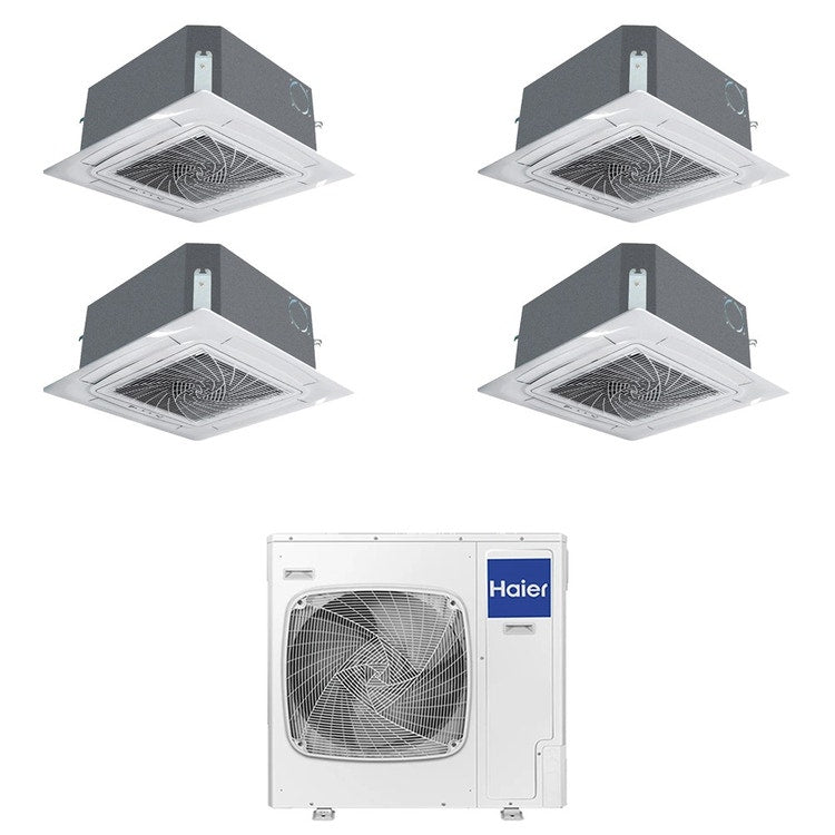 Haier 4-fach-Split-Klimagerät 4-Wege-Kassette, Inverter, WLAN, Weiß – Außengerät R32 12,5 kW, Innengeräte 9000+9000+12000+12000 BTU 5U125S2SN1FA+AB[25|25|35|35]S2SC2FA(H)