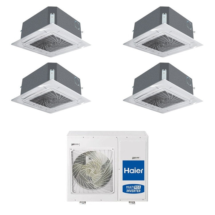 Haier 4-fach-Split-Klimagerät Kassette, Inverter, WLAN, Weiß – Außengerät R32 8,5 kW, Innengeräte 12000+12000+12000+12000 BTU 4U85S2SR5FA+AB[35|35|35|35]S2SC2FA(H)