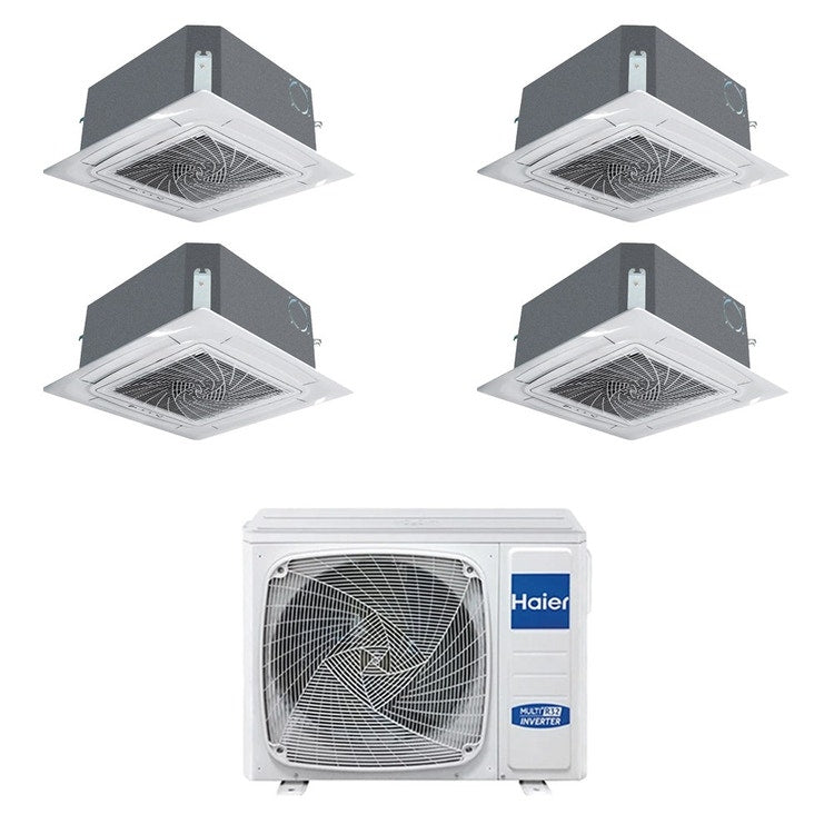 Haier 4-fach-Split-Klimagerät 4-Wege-Kassette, Inverter, WLAN, Weiß – Außengerät R32 9 kW, Innengeräte 9000+9000+9000+9000 BTU 5U90S2SS5FA+AB[25|25|25|25]S2SC2FA(H)
