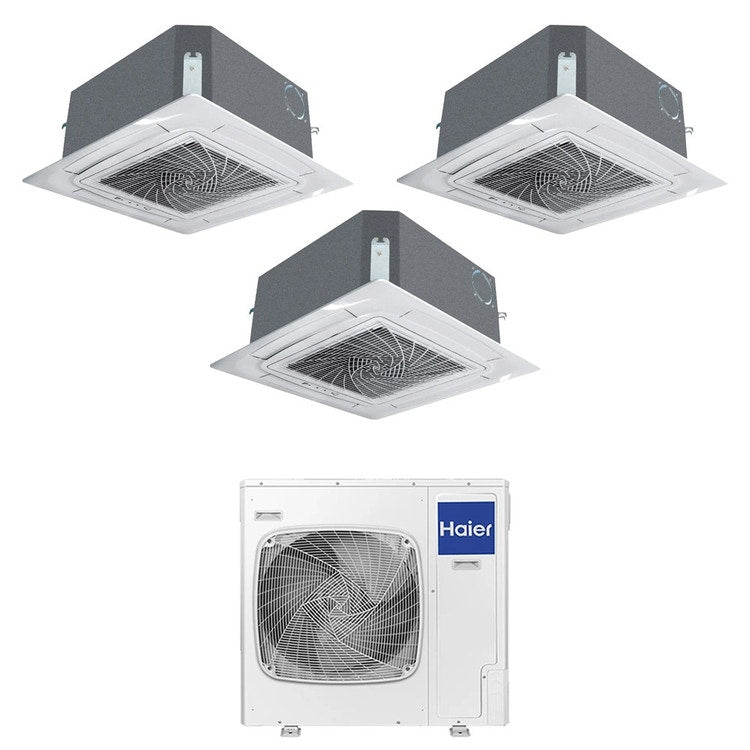 Haier 3-fach-Split-Klimagerät 4-Wege-Kassette, Inverter, WLAN, Weiß – Außengerät R32 12,5 kW, Innengeräte 12000+18000+18000 BTU 5U125S2SN1FA+AB[35|50|50]S2SC2FA(H)