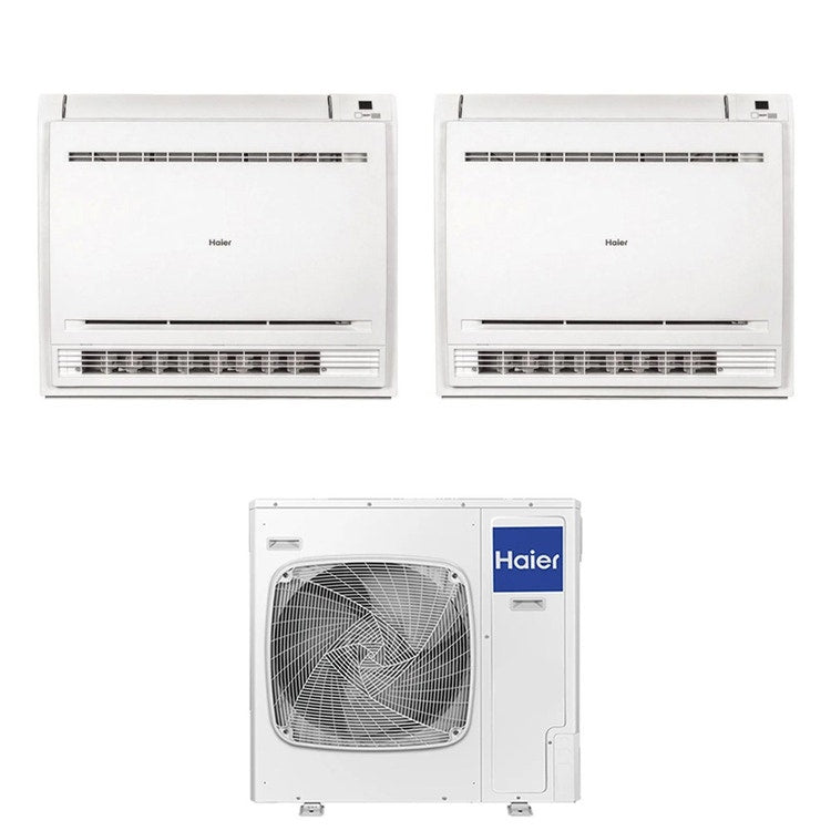 Haier 2-fach-Split-Klimagerät Konsole, Inverter, WLAN, Weiß – Außengerät R32 12,5 kW, Innengeräte 12000+18000 BTU 5U125S2SN1FA+AF[35|50]S2SD1FA(D)