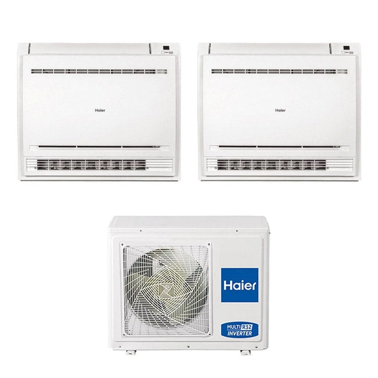 Haier 2-fach-Split-Klimagerät Konsole, Inverter, Weiß – Außengerät R32 7 kW, Innengeräte 12000+12000 BTU 3U70S2SR5FA+AF[35|35]S2SD1FA(D)