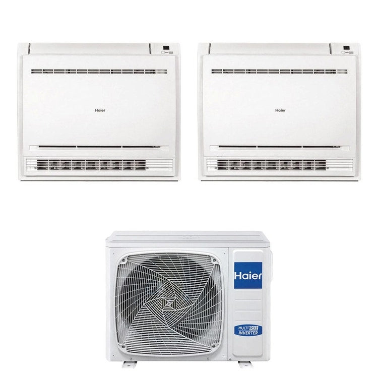 Haier 2-fach-Split-Klimagerät Konsole, Inverter, WLAN, Weiß – Außengerät R32 9 kW, Innengeräte 12000+18000 BTU 5U90S2SS5FA+AF[35|50]S2SD1FA(D)