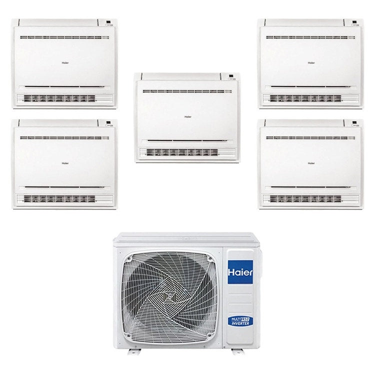 Haier 5-fach-Split-Klimagerät Konsole, Inverter, Weiß – Außengerät R32 9 kW, Innengeräte 9000+9000+9000+9000+12000 BTU 5U90S2SS5FA+AF[25|25|25|25|35]S2SD1FA(D)