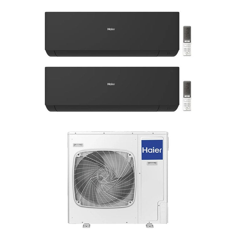 Haier 2-fach-Split-Klimagerät EXPERT, Wandgerät, Inverter, WLAN, Schwarz – Außengerät R32 12,5 kW, Innengeräte 15000+18000 BTU 5U125S2SN1FA+AS[42(1)|50]XCAHRA-MB