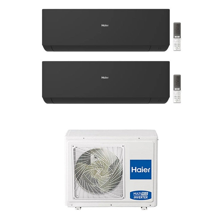 Haier 2-fach-Split-Klimagerät EXPERT, Wandgerät, Inverter, WLAN, Schwarz – Außengerät R32 7 kW, Innengeräte 9000+18000 BTU 3U70S2SR5FA+AS[25|50]XCAHRA-MB
