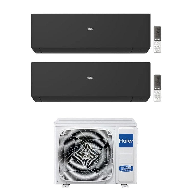 Haier 2-fach-Split-Klimagerät EXPERT, Wandgerät, Inverter, WLAN, Schwarz – Außengerät R32 10 kW, Innengeräte 15000+18000 BTU 5U105S2SS5FA+AS[42(1)|50]XCAHRA-MB