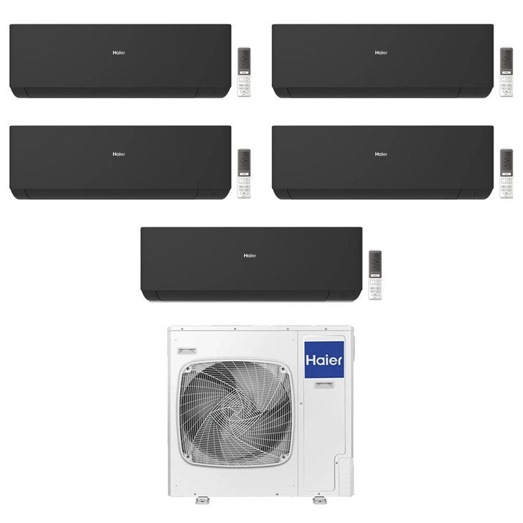 Haier 5-fach-Split-Klimagerät EXPERT, Wandgerät, Inverter, WLAN, Schwarz – Außengerät R32 12,5 kW, Innengeräte 9000+9000+9000+9000+18000 BTU 5U125S2SN1FA+AS[25|25|25|25|50]XCAHRA-MB