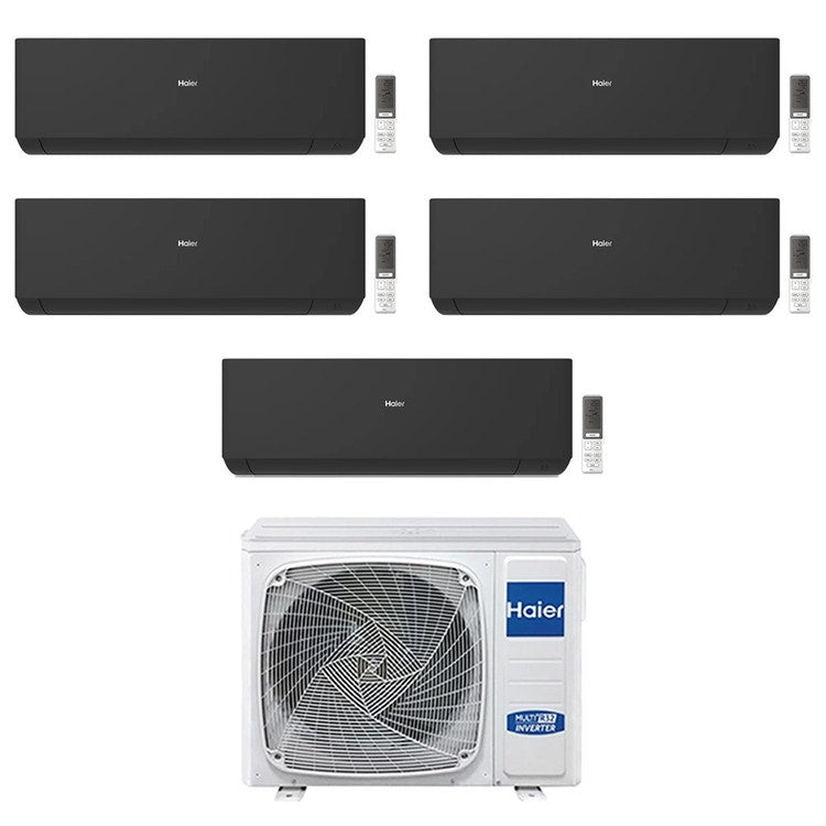 Haier 5-fach-Split-Klimagerät EXPERT, Wandgerät, Inverter, WLAN, Schwarz – Außengerät R32 10 kW, Innengeräte 9000+9000+9000+9000+15000 BTU 5U105S2SS5FA+AS[25|25|25|25|42(1)]XCAHRA-MB
