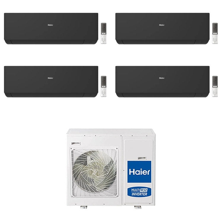 Haier 4-fach-Split-Klimagerät EXPERT, Wandgerät, Inverter, WLAN, Schwarz – Außengerät R32 7,5 kW, Innengeräte 7000+7000+12000+12000 BTU 4U75S2SR5FA+AS[20|20|35|35]XCAHRA-MB