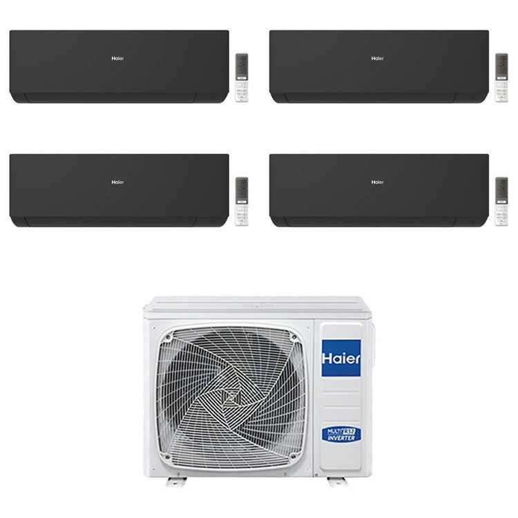 Haier 4-fach-Split-Klimagerät EXPERT, Wandgerät, Inverter, WLAN, Schwarz – Außengerät R32 9 kW, Innengeräte 12000+12000+12000+12000 BTU 5U90S2SS5FA+AS[35|35|35|35]XCAHRA-MB