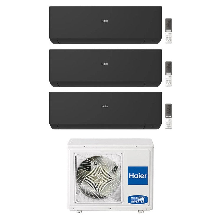 Haier 3-fach-Split-Klimagerät EXPERT, Wandgerät, Inverter, WLAN, Schwarz – Außengerät R32 7 kW, Innengeräte 7000+7000+15000 BTU 3U70S2SR5FA+AS[20|20|42]XCAHRA-MB