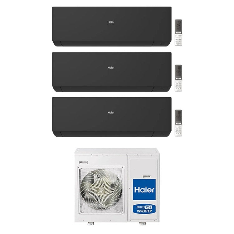 Haier 3-fach-Split-Klimagerät EXPERT, Wandgerät, Inverter, WLAN, Schwarz – Außengerät R32 7,5 kW, Innengeräte 7000+7000+24000 BTU 4U75S2SR5FA+AS[20|20|71]XCAHRA-MB