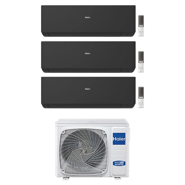 Haier 3-fach-Split-Klimagerät EXPERT, Wandgerät, Inverter, WLAN, Schwarz – Außengerät R32 10 kW, Innengeräte 9000+9000+24000 BTU 5U105S2SS5FA+AS[25|25|71]XCAHRA-MB