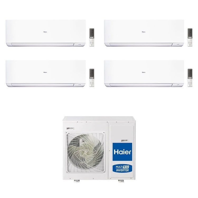 Haier 4-fach-Split-Klimagerät EXPERT, Wandgerät, Inverter, WLAN, Weiß – Außengerät R32 8,5 kW, Innengeräte 7000+12000+12000+18000 BTU 4U85S2SR5FA+AS[20|35|35|50]XCAHRA