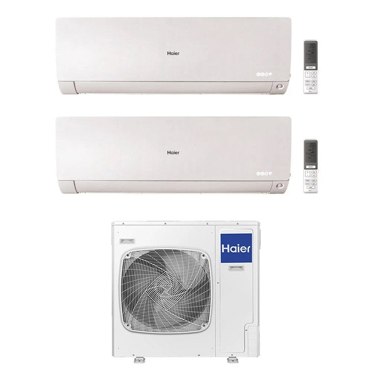 Haier 2-fach-Split-Klimagerät FLEXIS PLUS, Wandgerät, Inverter, WLAN, Weiß – Außengerät R32 12,5 kW, Innengeräte 7000+12000 BTU 5U125S2SN1FA+AS[20|35]S2SF1FA-MW3