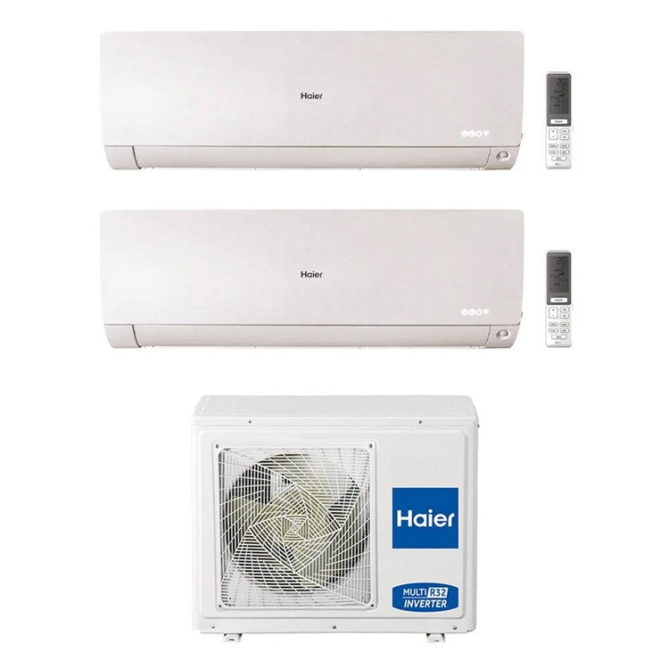 Haier 2-fach-Split-Klimagerät FLEXIS PLUS, Wandgerät, Inverter, WLAN, Weiß – Außengerät R32 7 kW, Innengeräte 12000+15000 BTU 3U70S2SR5FA+AS[35|42]S2SF1FA-MW3