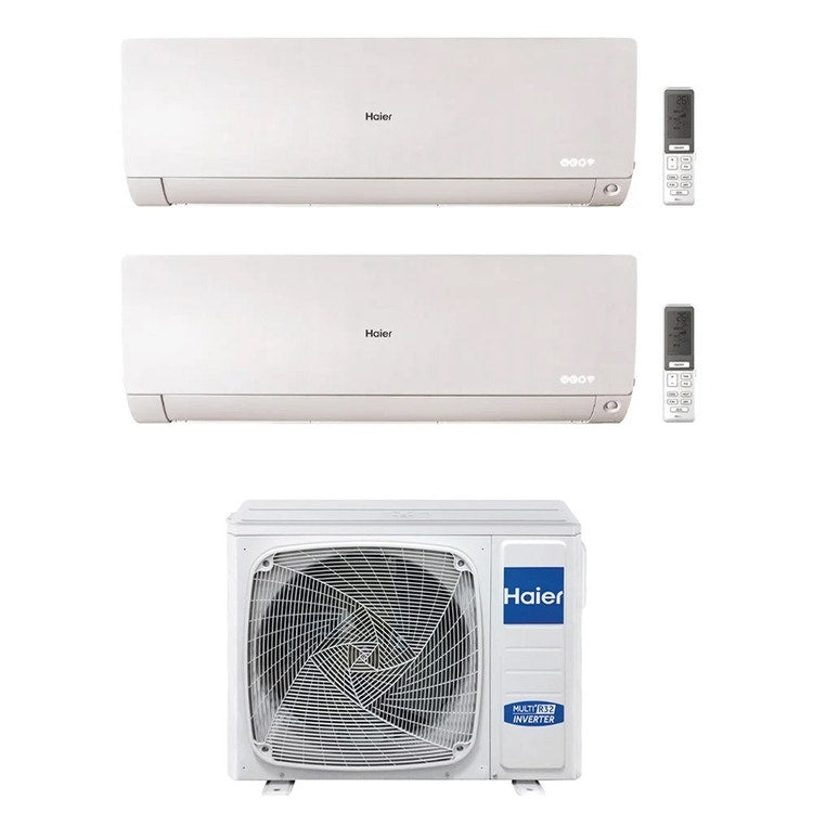 Haier 2-fach-Split-Klimagerät FLEXIS PLUS, Wandgerät, Inverter, WLAN, Weiß – Außengerät R32 10 kW, Innengeräte 7000+9000 BTU 5U105S2SS5FA+AS[20|25]S2SF1FA-MW3