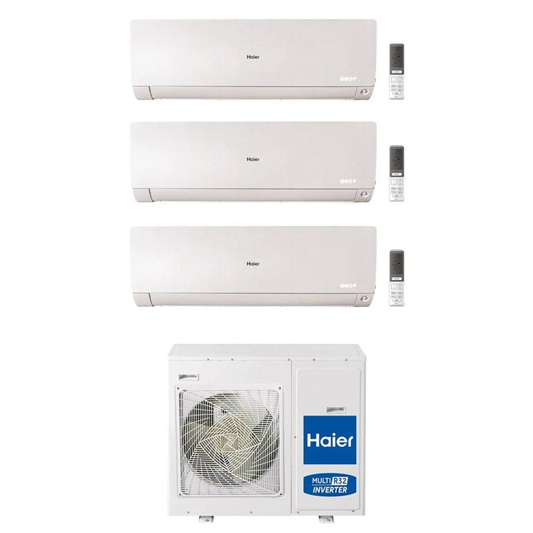 Haier 3-fach-Split-Klimagerät FLEXIS PLUS, Wandgerät, Inverter, WLAN, Weiß – Außengerät R32 8,5 kW, Innengeräte 7000+9000+18000 BTU 4U85S2SR5FA+AS[20|25|50]S2SF1FA-MW3