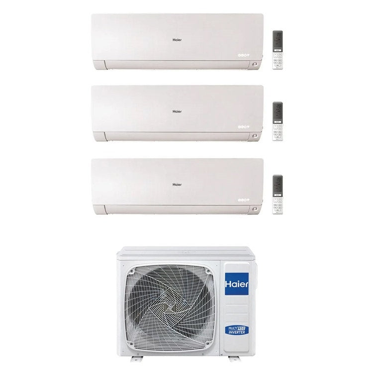 Haier 3-fach-Split-Klimagerät FLEXIS PLUS, Wandgerät, Inverter, WLAN, Weiß – Außengerät R32 9 kW, Innengeräte 9000+15000+15000 BTU 5U90S2SS5FA+AS[25|42|42]S2SF1FA-MW3