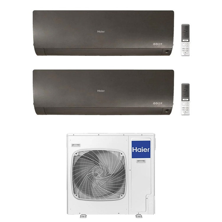 Haier 2-fach-Split-Klimagerät FLEXIS PLUS, Wandgerät, Inverter, WLAN, Schwarz – Außengerät R32 12,5 kW, Innengeräte 9000+24000 BTU 5U125S2SN1FA+AS[25|71]S2SF1FA-MB3