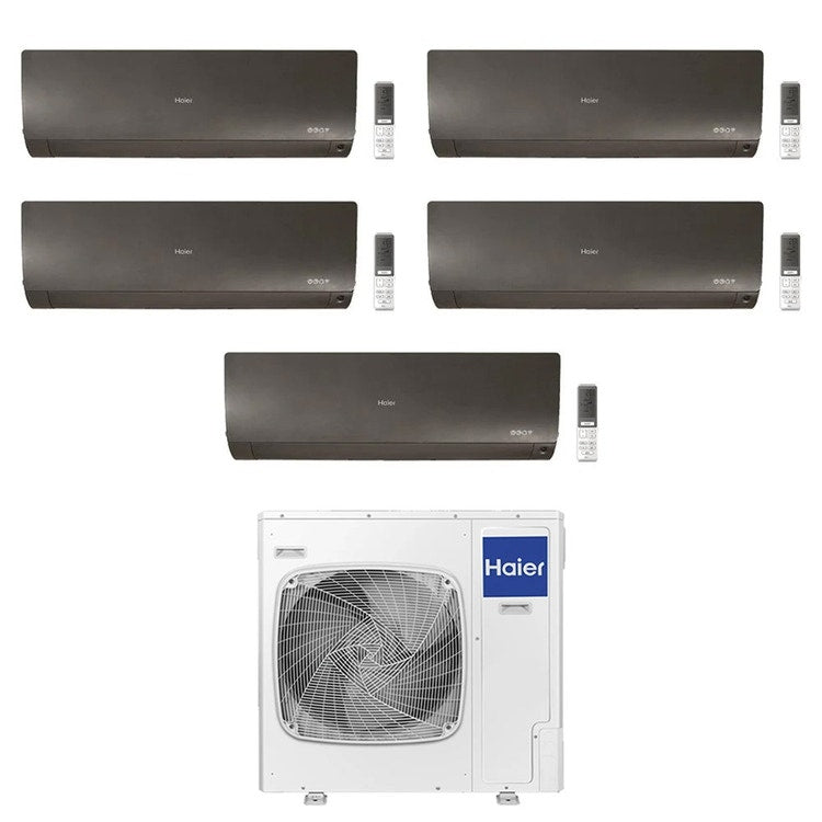 Haier 5-fach-Split-Klimagerät FLEXIS PLUS, Wandgerät, Inverter, WLAN, Schwarz – Außengerät R32 12,5 kW, Innengeräte 12000+12000+12000+12000+12000 BTU 5U125S2SN1FA+AS[35|35|35|35|35]S2SF1FA-MB3