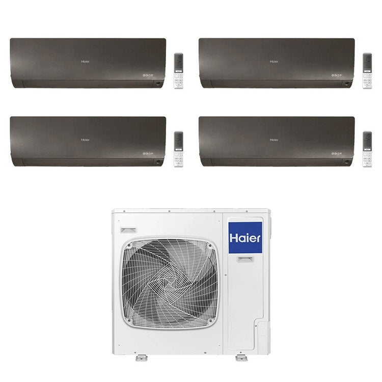 Haier 4-fach-Split-Klimagerät FLEXIS PLUS, Wandgerät, Inverter, WLAN, Schwarz – Außengerät R32 12,5 kW, Innengeräte 9000+9000+9000+18000 BTU 5U125S2SN1FA+AS[25|25|25|50]S2SF1FA-MB3