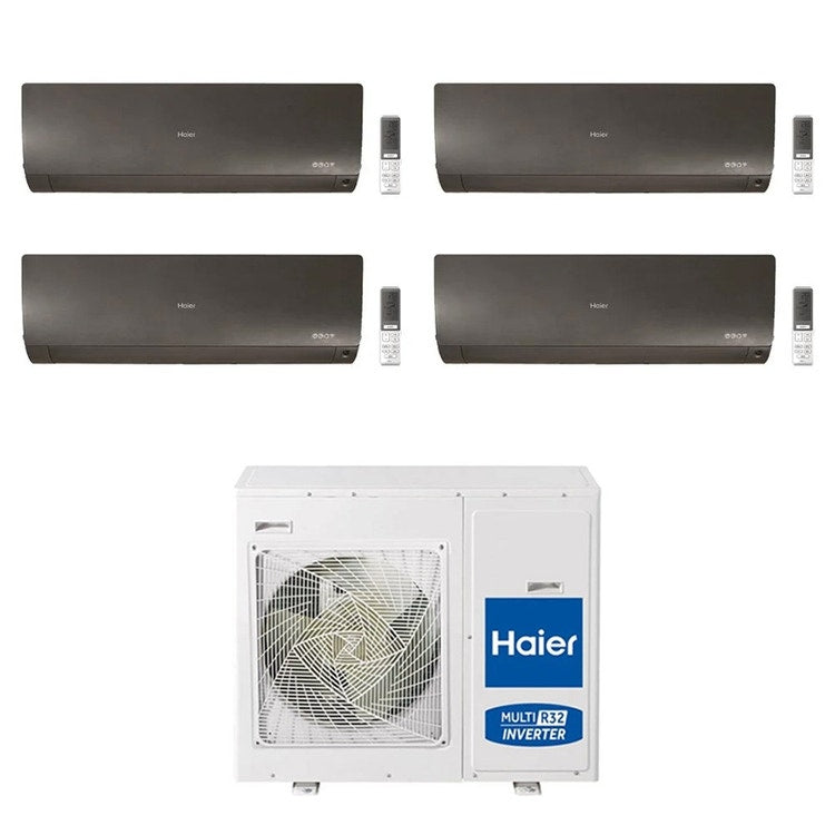Haier 4-fach-Split-Klimagerät FLEXIS PLUS, Wandgerät, Inverter, WLAN, Schwarz – Außengerät R32 7,5 kW, Innengeräte 7000+7000+7000+24000 BTU 4U75S2SR5FA+AS[20|20|20|71]S2SF1FA-MB3
