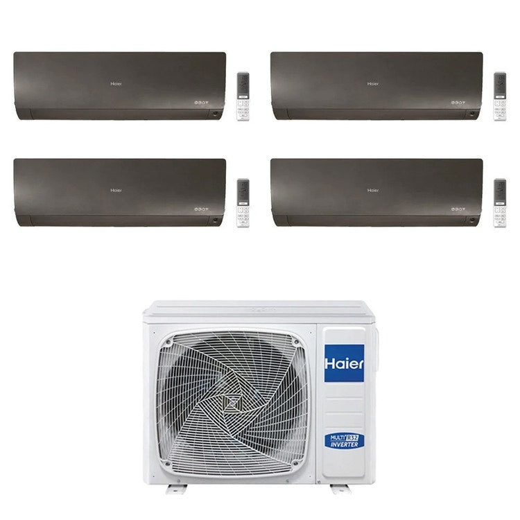 Haier 4-fach-Split-Klimagerät FLEXIS PLUS, Wandgerät, Inverter, WLAN, Schwarz – Außengerät R32 9 kW, Innengeräte 9000+12000+12000+12000 BTU 5U90S2SS5FA+AS[25|35|35|35]S2SF1FA-MB3