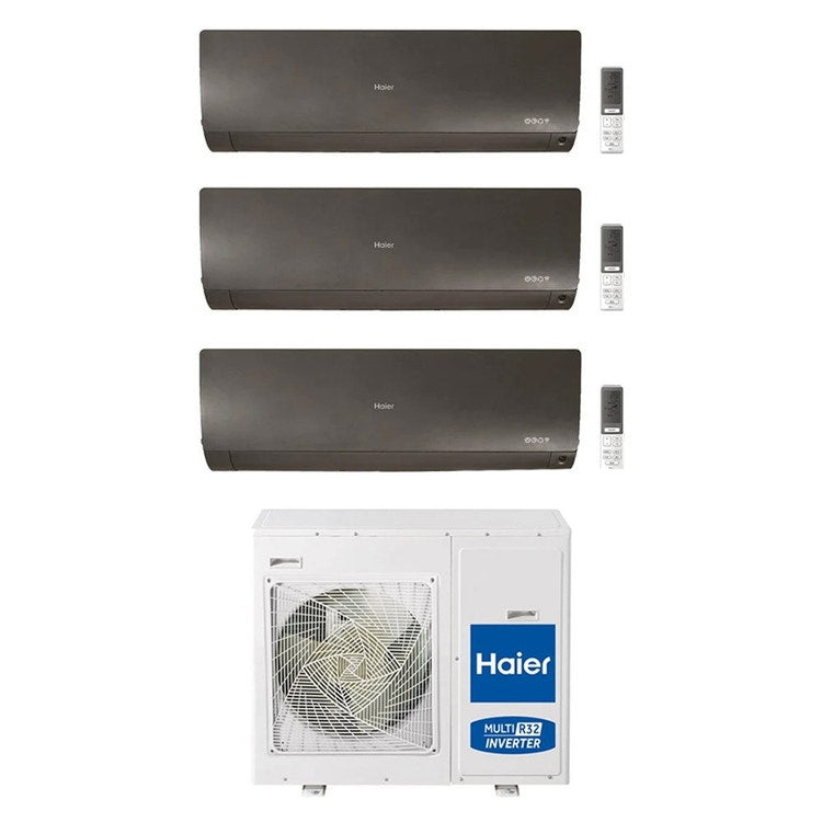 Haier 3-fach-Split-Klimagerät FLEXIS PLUS, Wandgerät, Inverter, WLAN, Schwarz – Außengerät R32 8,5 kW, Innengeräte 12000+12000+24000 BTU 4U85S2SR5FA+AS[35|35|71]S2SF1FA-MB3