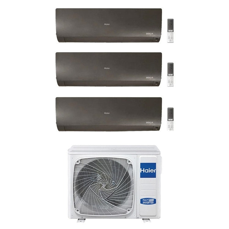 Haier 3-fach-Split-Klimagerät FLEXIS PLUS, Wandgerät, Inverter, WLAN, Schwarz – Außengerät R32 10 kW, Innengeräte 7000+15000+18000 BTU 5U105S2SS5FA+AS[20|42|50]S2SF1FA-MB3