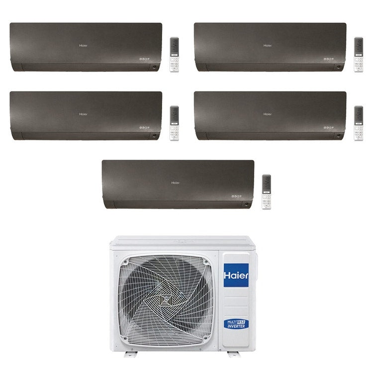 Haier 5-fach-Split-Klimagerät FLEXIS PLUS, Wandgerät, Inverter, WLAN, Schwarz – Außengerät R32 9 kW, Innengeräte 7000+7000+9000+12000+12000 BTU 5U90S2SS3FA+AS[20|20|25|35|35]S2SF1FA-MB3