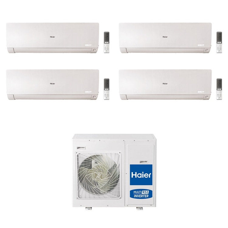 Haier 4-fach-Split-Klimagerät FLEXIS PLUS, Wandgerät, Inverter, WLAN, Weiß – Außengerät R32 7,5 kW, Innengeräte 7000+12000+12000+15000 BTU 4U75S2SR3FA+AS[20|35|35|42]S2SF1FA-MW3