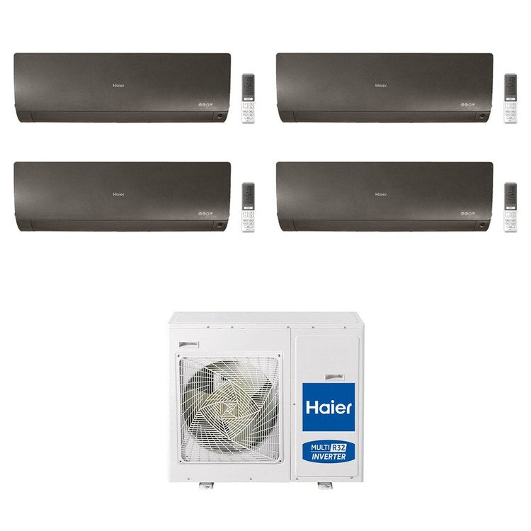 Haier 4-fach-Split-Klimagerät FLEXIS PLUS, Wandgerät, Inverter, WLAN, Schwarz – Außengerät R32 8,5 kW, Innengeräte 7000+9000+12000+15000 BTU 4U85S2SR3FA+AS[20|25|35|42]S2SF1FA-MB3
