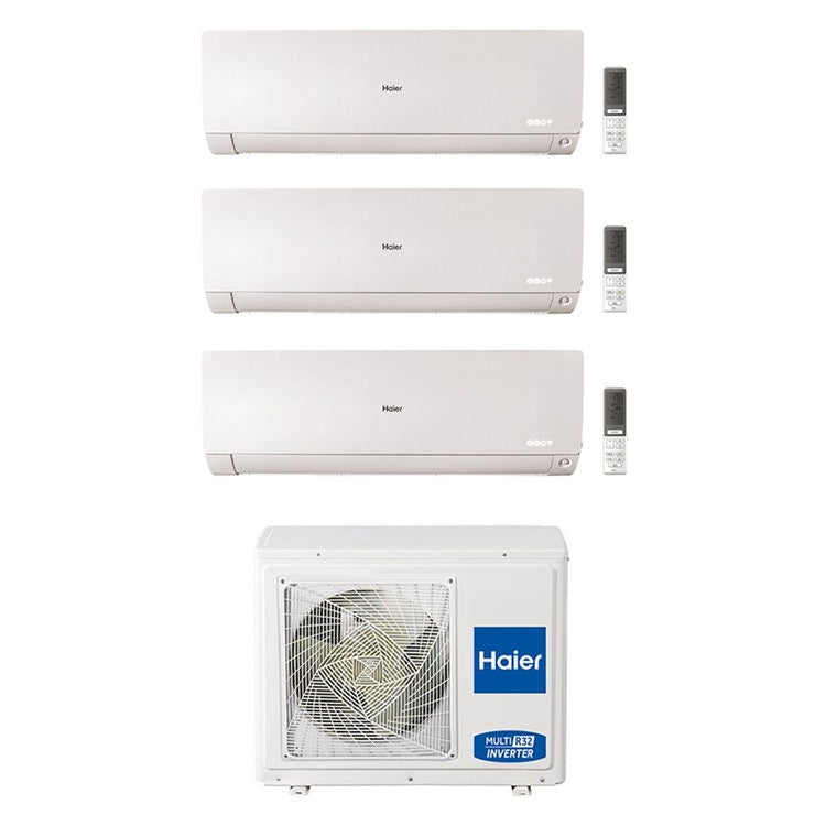 Haier 3-fach-Split-Klimagerät FLEXIS PLUS, Wandgerät, Inverter, WLAN, Weiß – Außengerät R32 5,5 kW, Innengeräte 9000+9000+12000 BTU 3U55S2SR3FA+AS[25|25|35]S2SF1FA-MW3
