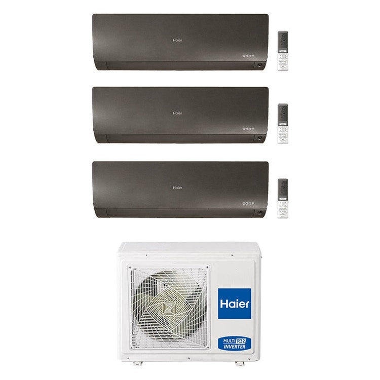Haier 3-fach-Split-Klimagerät FLEXIS PLUS, Wandgerät, Inverter, WLAN, Schwarz – Außengerät R32 7 kW, Innengeräte 9000+9000+15000 BTU 3U70S2SR3FA+AS[25|25|42]S2SF1FA-MB3