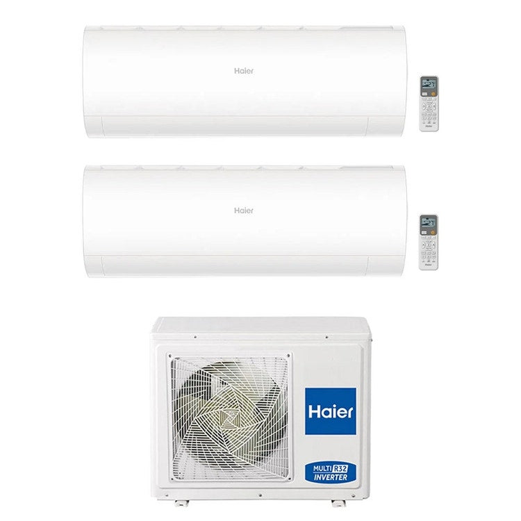 Haier 2-fach-Split-Klimagerät PEARL, Wandgerät, Inverter, WLAN, Weiß – Außengerät R32 7 kW, Innengeräte 12000+18000 BTU 3U70S2SR5FA+AS[35]PBPHRA-PRE+AS[50]PDAHRA