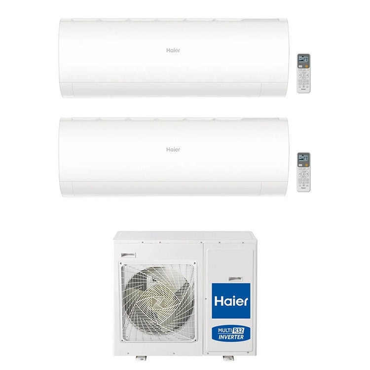 Haier 2-fach-Split-Klimagerät PEARL, Wandgerät, Inverter, WLAN, Weiß – Außengerät R32 7,5 kW, Innengeräte 12000+18000 BTU 4U75S2SR5FA+AS[35]PBPHRA-PRE+AS[50]PDAHRA
