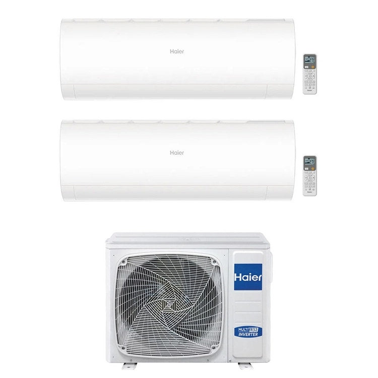 Haier 2-fach-Split-Klimagerät PEARL, Wandgerät, Inverter, WLAN, Weiß – Außengerät R32 9 kW, Innengeräte 9000+9000 BTU 5U90S2SS5FA+AS[25|25]PBPHRA-PRE