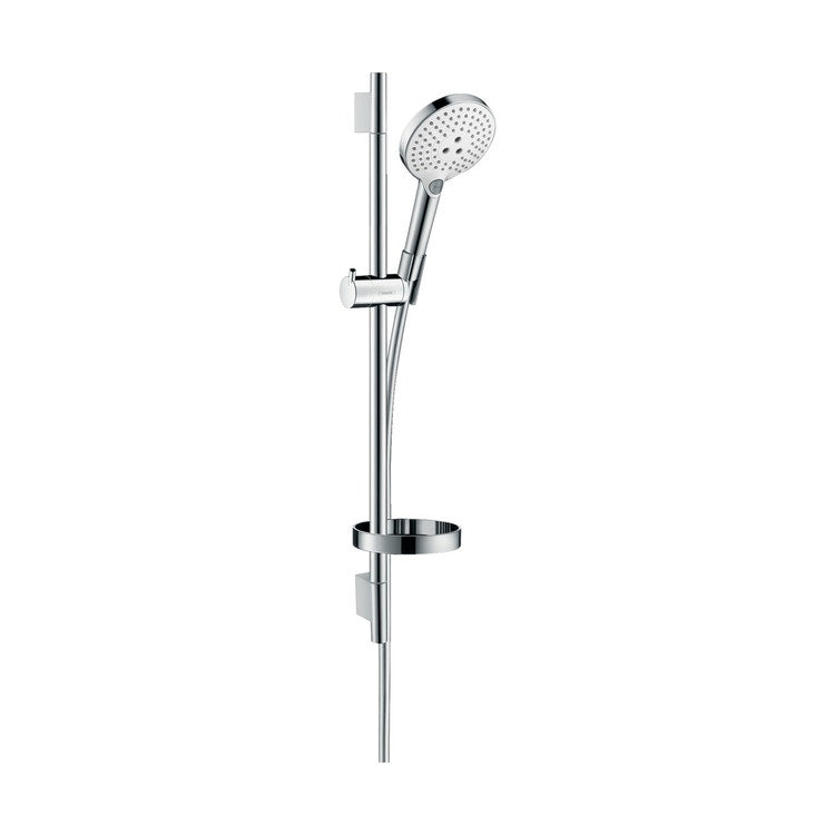 Hansgrohe Duschset 120, 3 Strahlarten, mit Duschstange 65 cm und Seifenhalter, Chrom- und Weiß-Finish RAINDANCE SELECT S 26630400