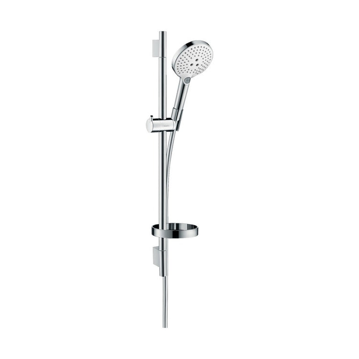 Hansgrohe Duschset 120, 3 Strahlarten, mit Duschstange 65 cm und Seifenhalter, Chrom- und Weiß-Finish RAINDANCE SELECT S 26630400