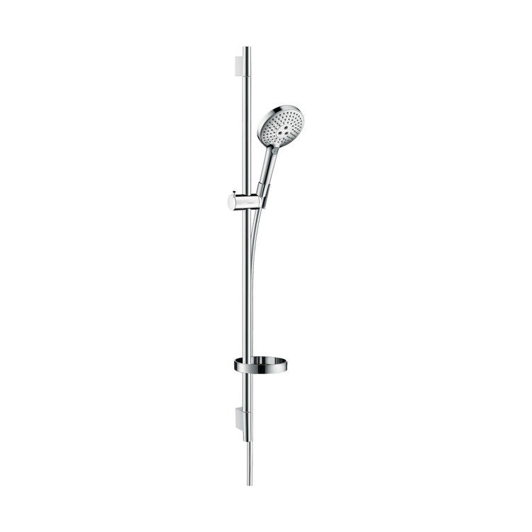 Hansgrohe Duschset 120, 3 Strahlen, mit Duschstange 90 cm und Seifenhalter, Chromoberfläche RAINDANCE SELECT S 26631000