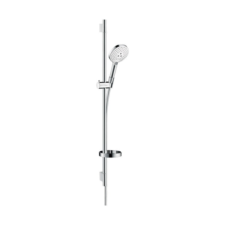 Hansgrohe Duschset 120, 3 Strahlarten, mit Duschstange 90 cm und Seifenhalter, Chrom- und Weiß-Finish RAINDANCE SELECT S 26631400