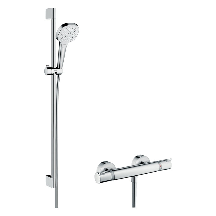 Hansgrohe Außendusche Vario-System, mit Ecostat Comfort Thermostat und Duschstange 90 cm, Chrom- und Weiß-Finish CROMA SELECT E 27082400