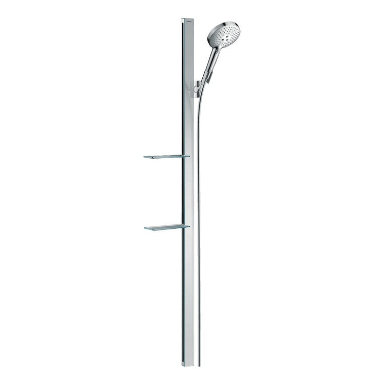 Hansgrohe Duschset 120, 3 Strahlarten, mit Duschstange 150 cm und Seifenhalter, Chromoberfläche RAINDANCE SELECT S 27646000