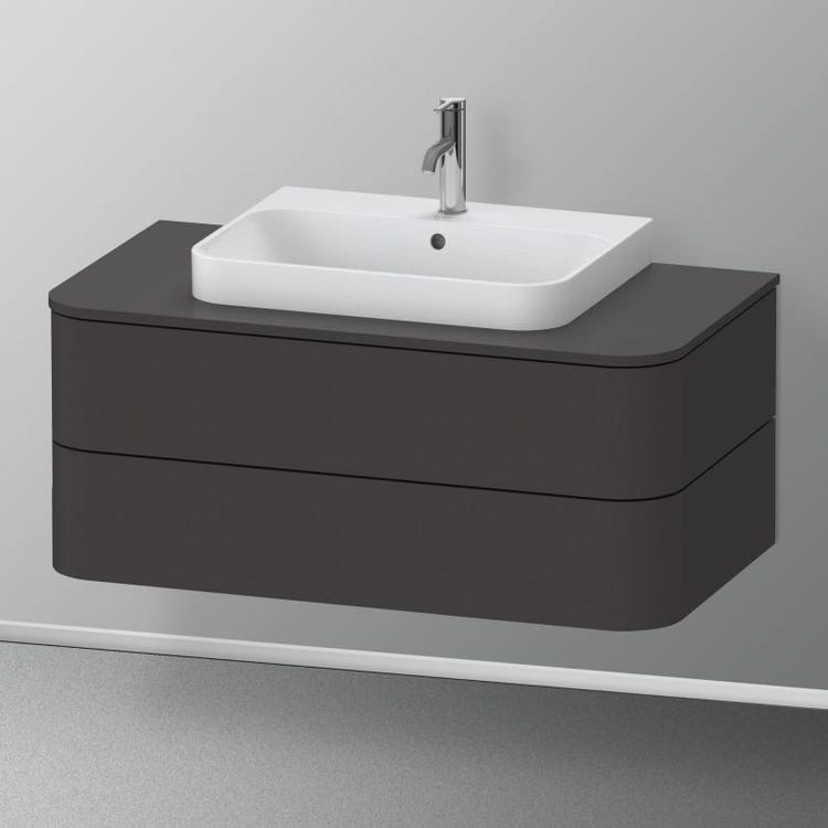 Duravit Hängender Unterschrank 100 cm für Konsolen, 2 Schubladen, obere Schublade mit Ausschnitt für das Siphon, Farbe Graphitgrau, matte Ausführung HAPPY D. PLUS HP496108080