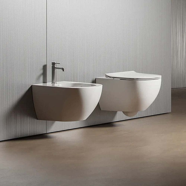 Hatria Wand-WC-Set, Pure Vortex WC ohne Rand mit Soft-Close-Sitz und Einloch-Bidet, Weiß, matte Ausführung CENTRICA A0Y9DE25+00Y9D525+A0Y9DB25